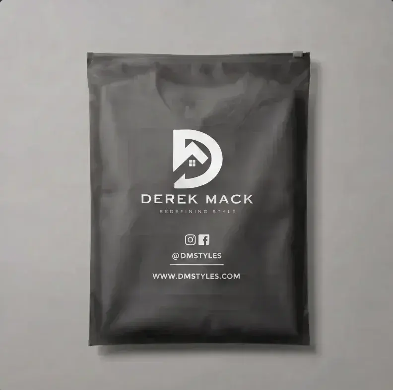 Black branded frosted zipper bag printed with a logo